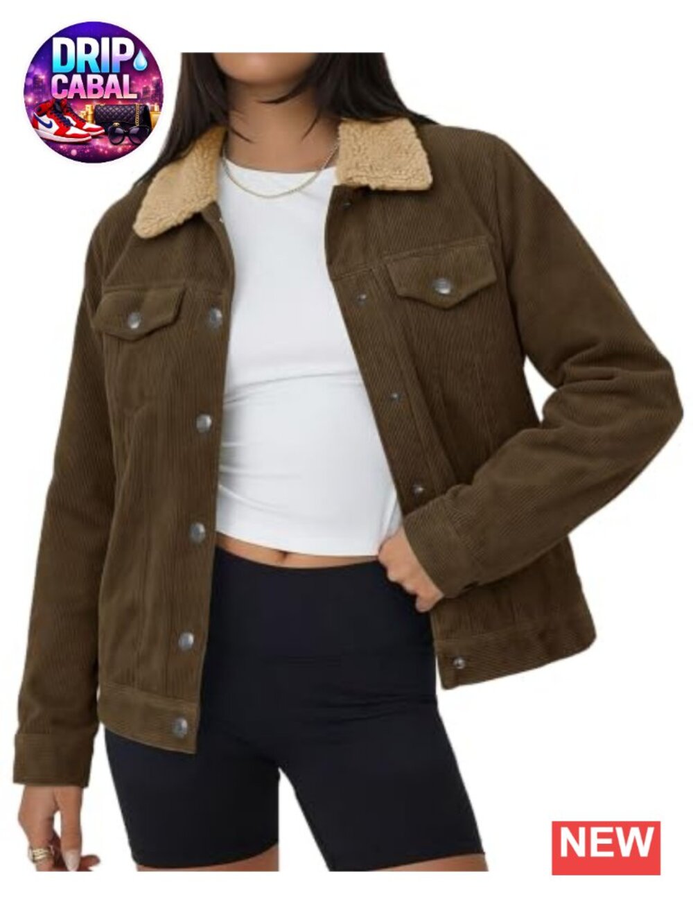 Corduroy Button Down Jacket Sherpa Fleece Lined Women's Coat